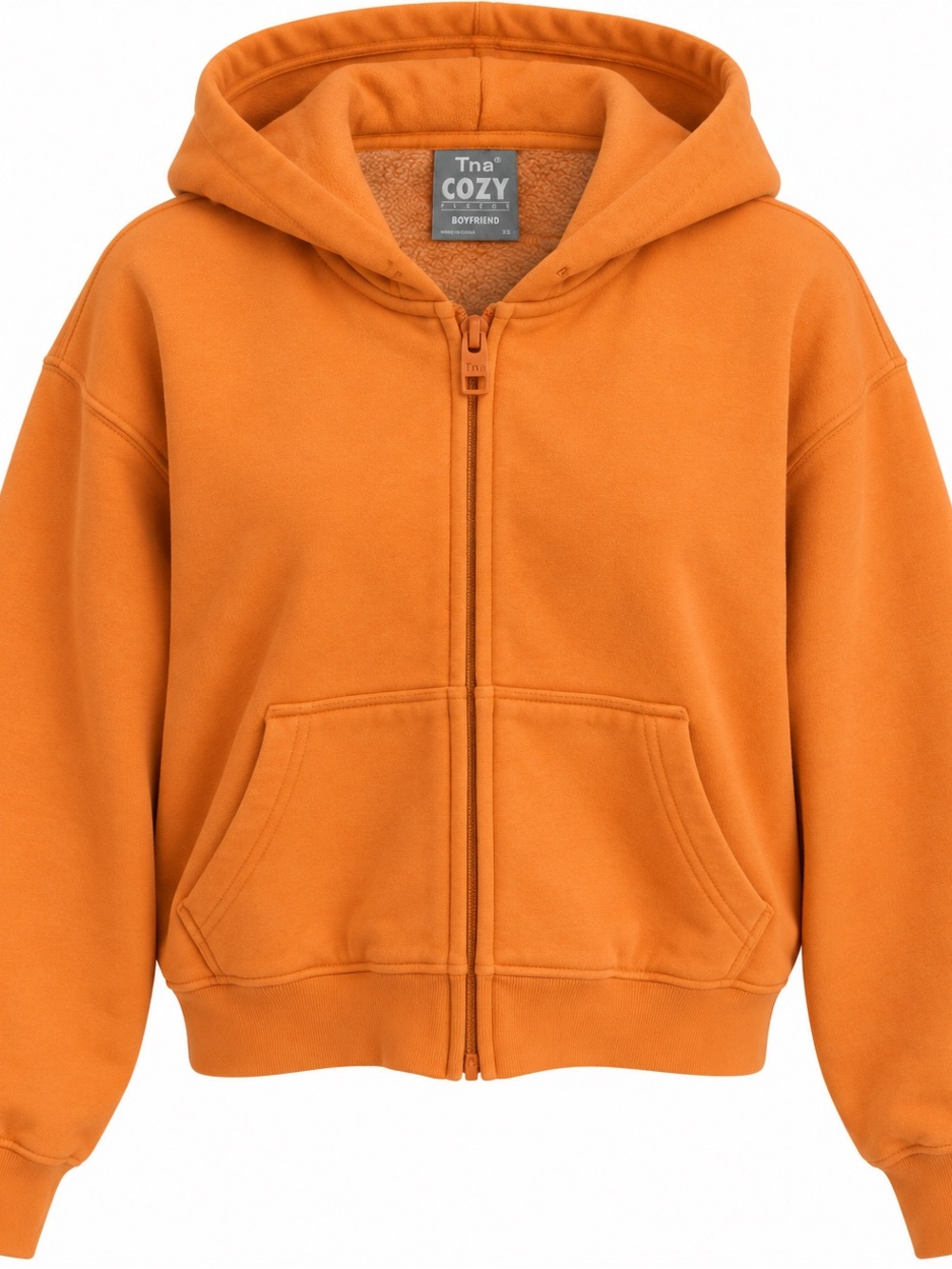 TNA Cozy Fleece Boyfriend Boxy Zip Hoodie Orange XS